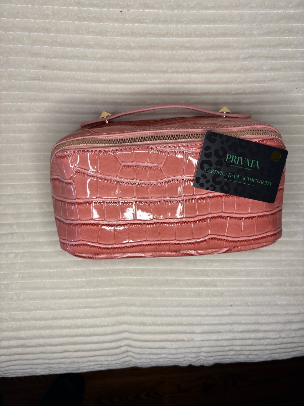 Pink Croc-Embossed Cosmetic Case